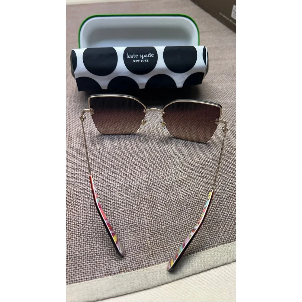 Kate Spade‎ Sunglasses One Size Brown Gold Rimless Butterfly Hello Sunshine New